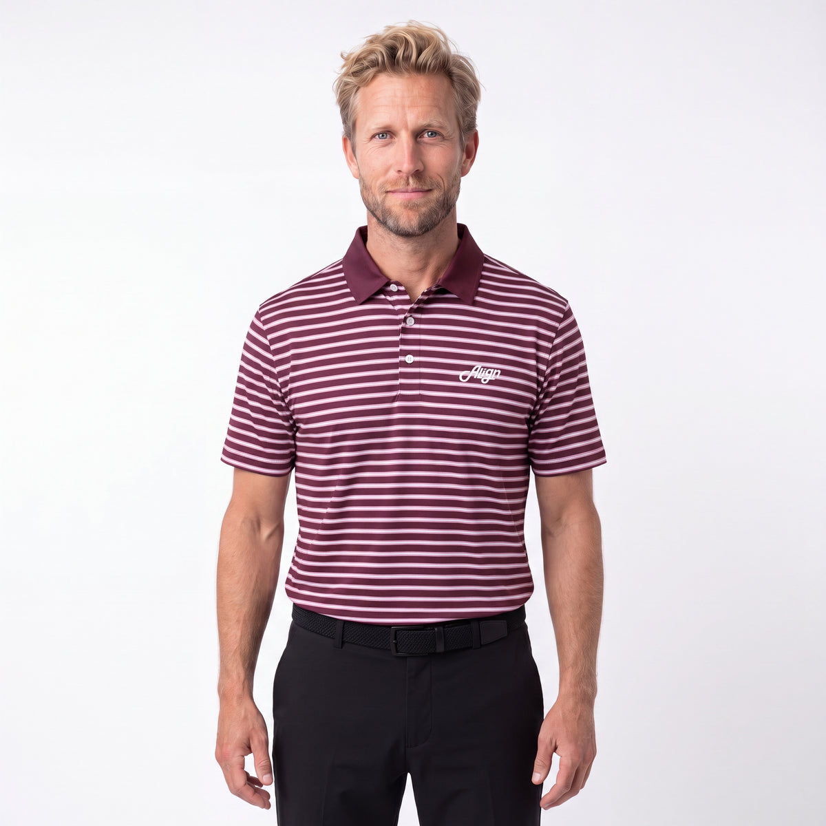 Brun stribet golf polo til herre fra Align Golf