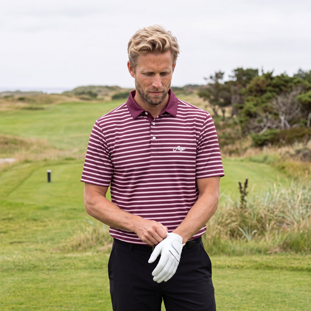 Brun stribet golf polo til herre fra Align Golf