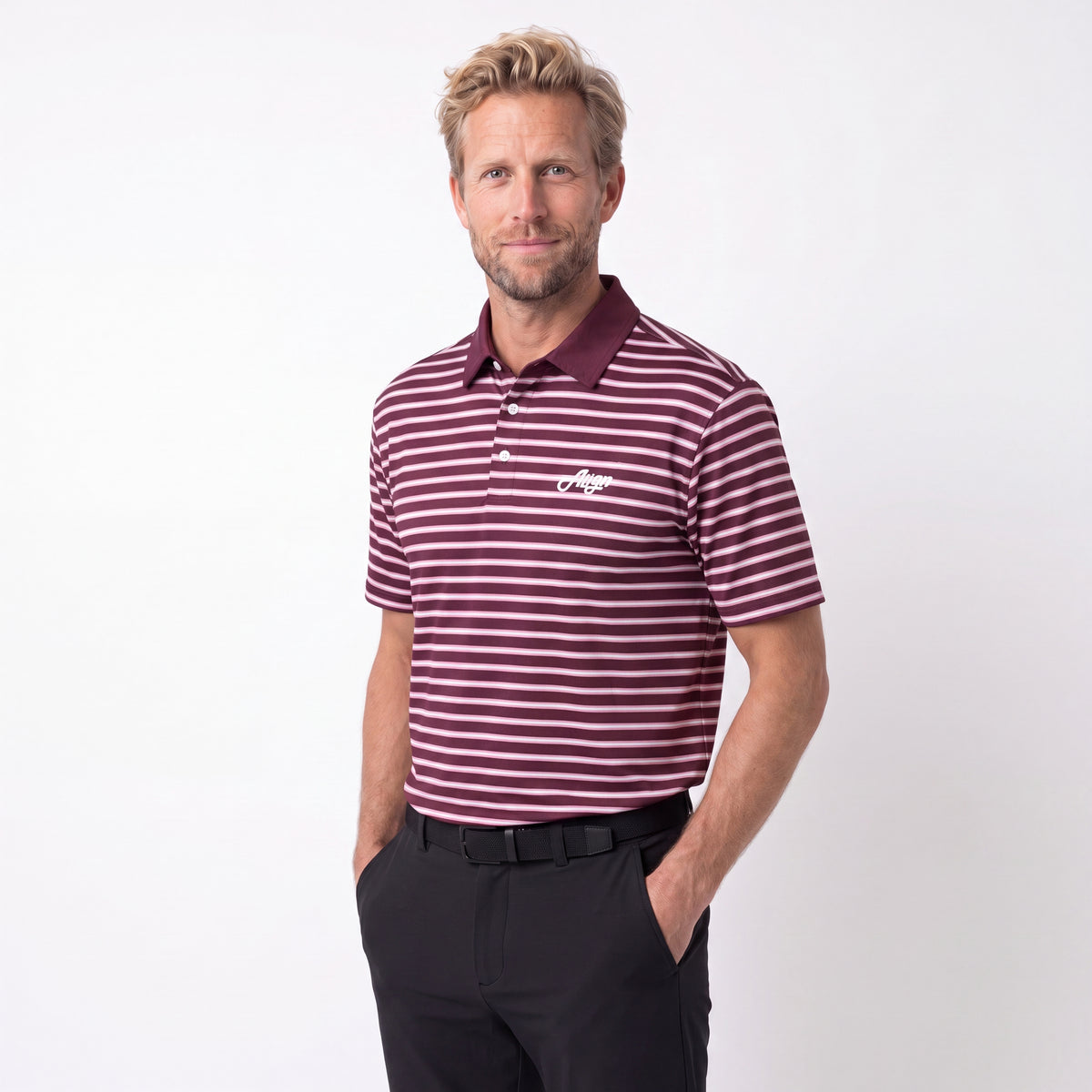 Brun stribet golf polo til herre fra Align Golf