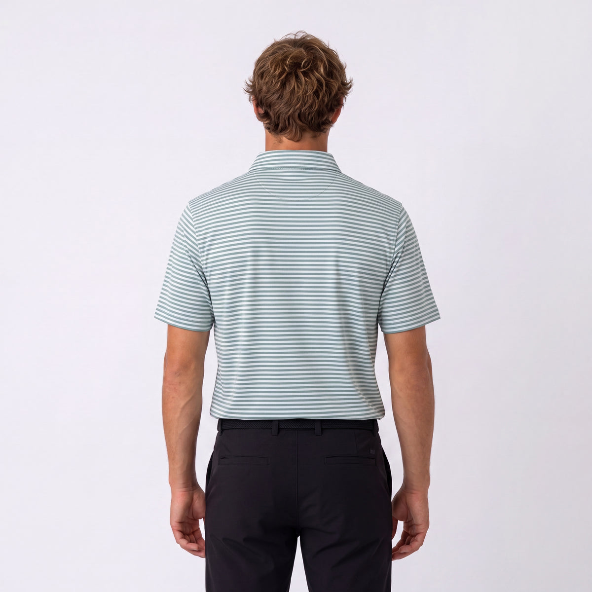 Gron og hvid stribet golf polo til herre fra Align Golf