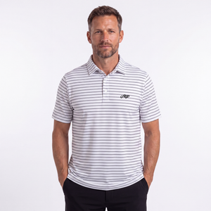 Hvid og sort stribet golf polo til herre fra Align Golf