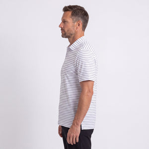 Hvid og sort stribet golf polo til herre fra Align Golf 