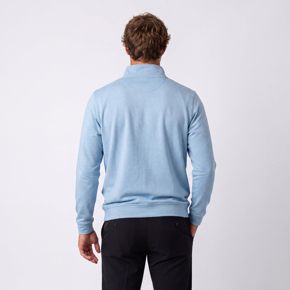 William Half Zip fra Align Golf i lyseblå set bagfra