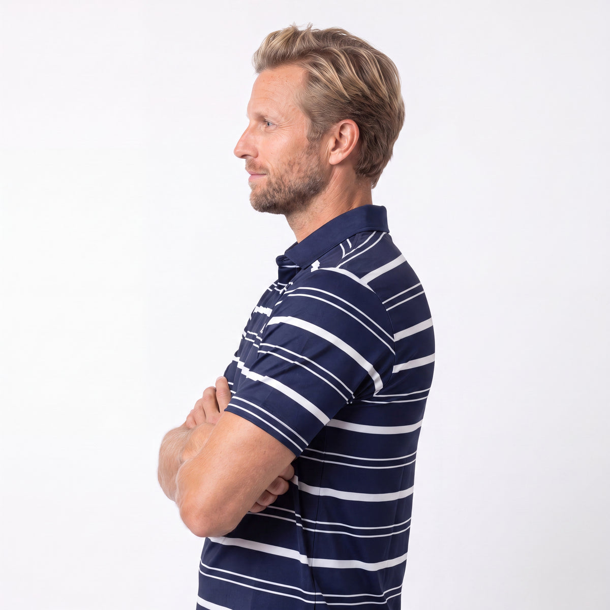 blå hvid stribet golf polo til herre fra Align Golf