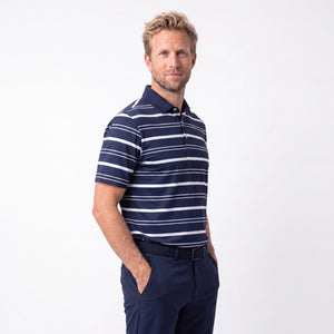 blå hvid stribet golf polo til herre fra Align Golf