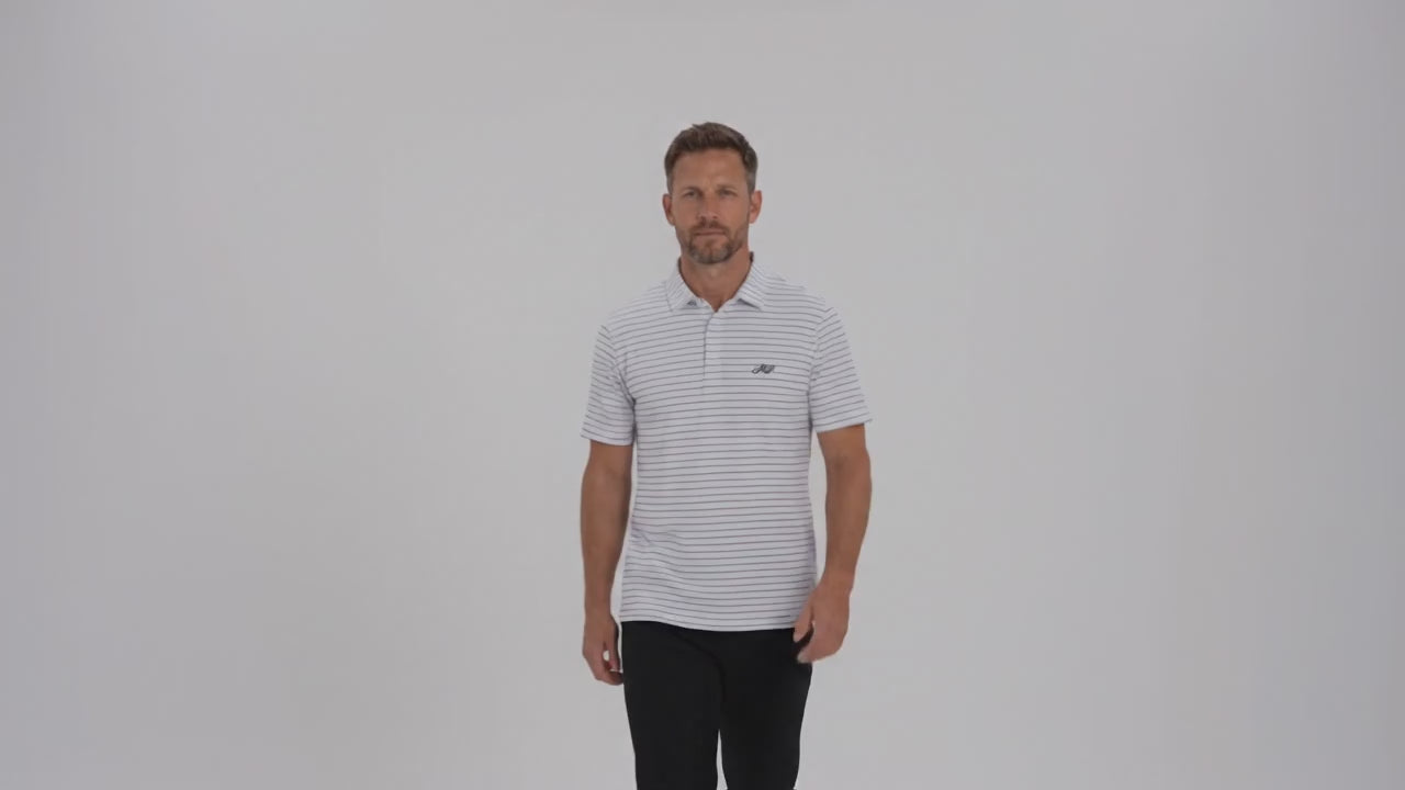 Hvid og sort stribet golf polo til herre fra Align Golf