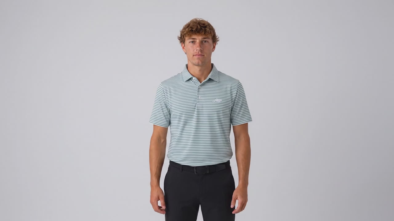 Gron og hvid stribet golf polo til herre fra Align Golf