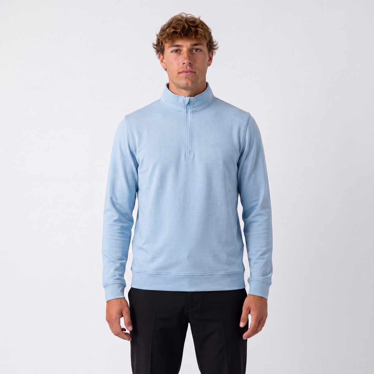 William Half Zip fra Align Golf i lyseblå set forfra